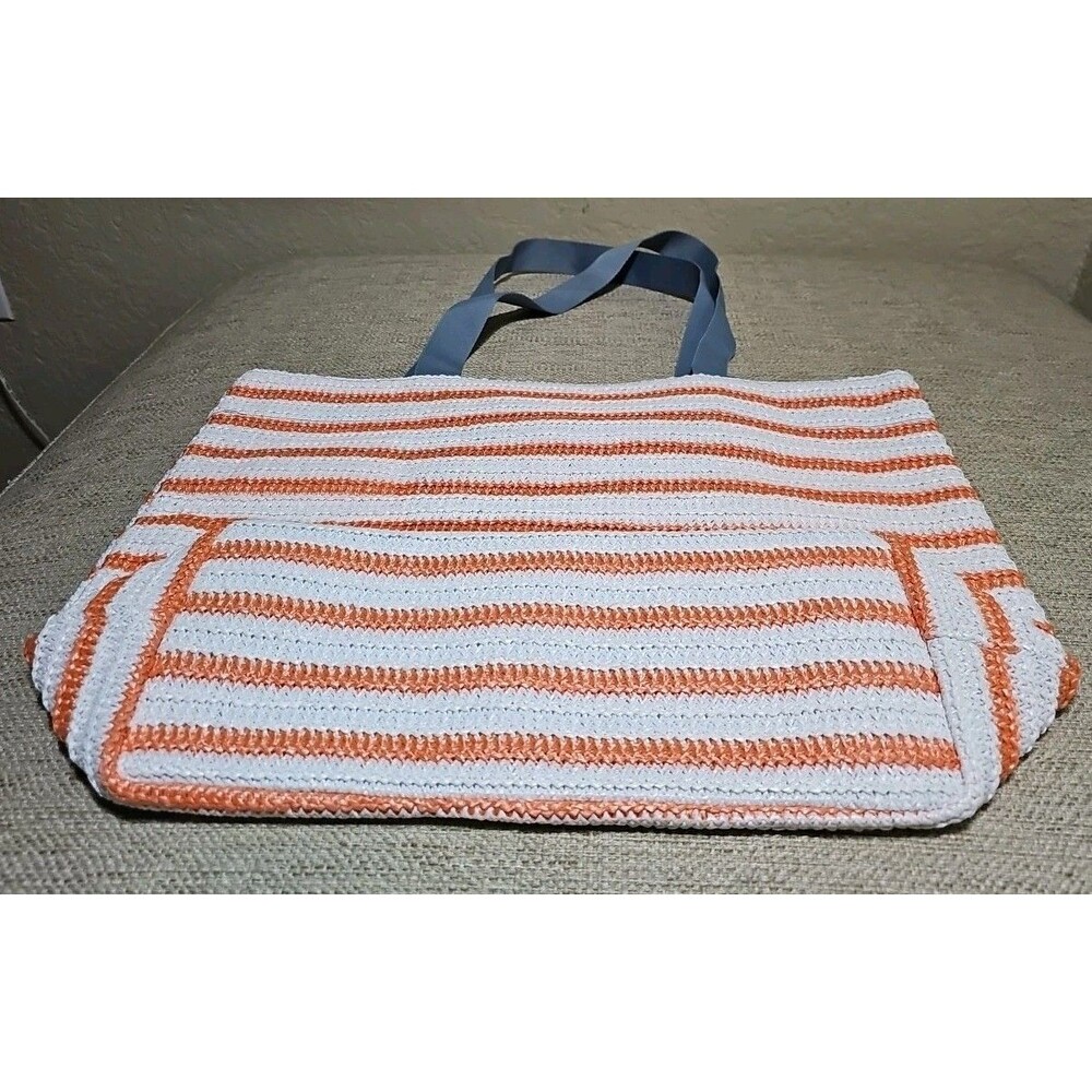Vera Bradley Sunny Medallion Turtle  Orange Stripe Straw Tote Beach Bag NWOT - Picture 11 of 11